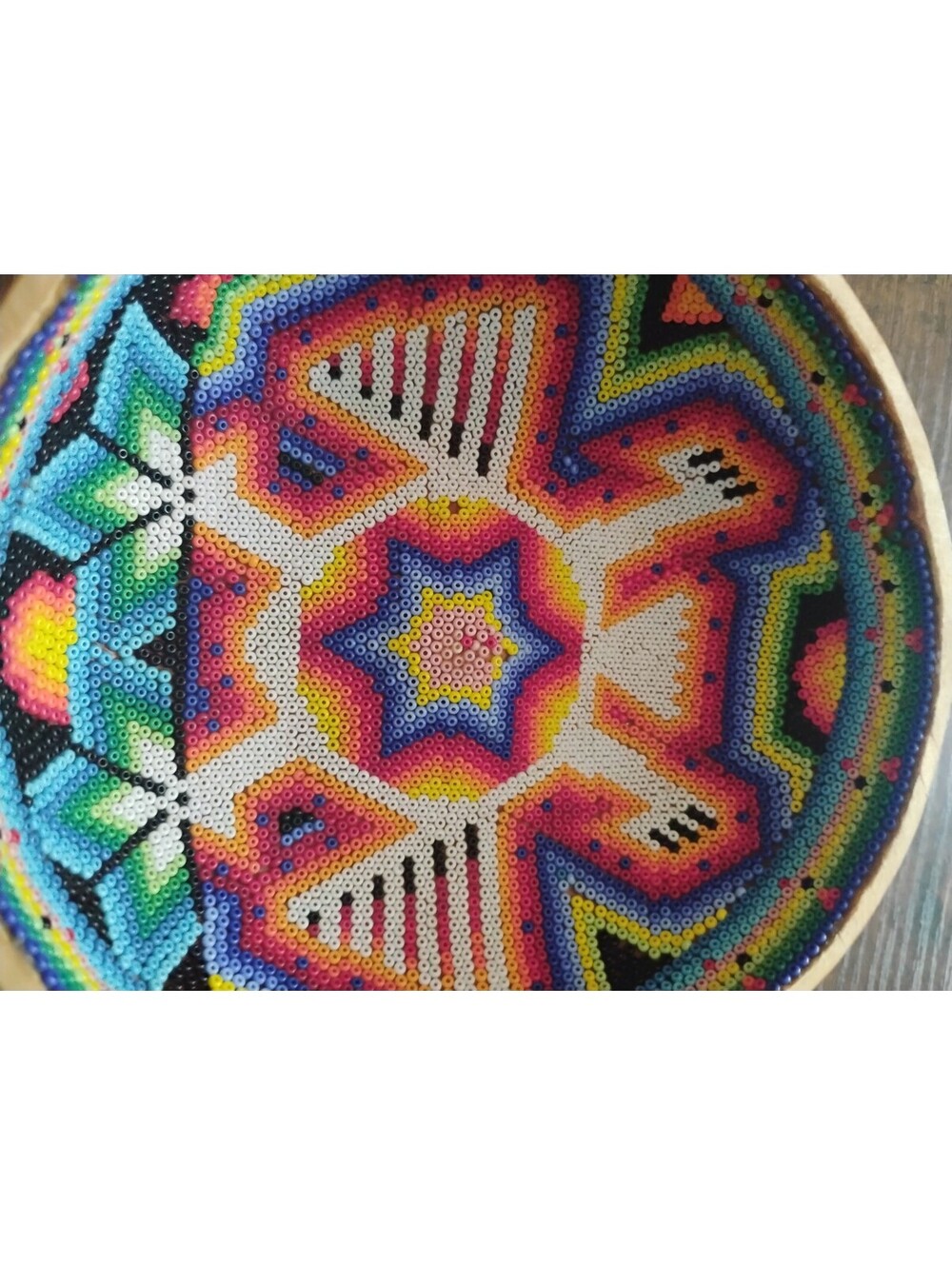 Handmade Huichol Beaded Gourd Bowl Vibrant Geometric Folk Art Decor